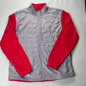 FootJoy Jacket Mens L Gray Red Hybrid Quilted Fleece FullZip Golf Pullover 25213